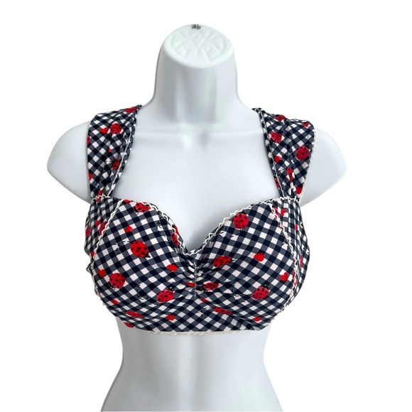 Unique Vintage Other - Unique Vintage Navy and White Gingham Swim Top with Red Ladybug Print Size 1X